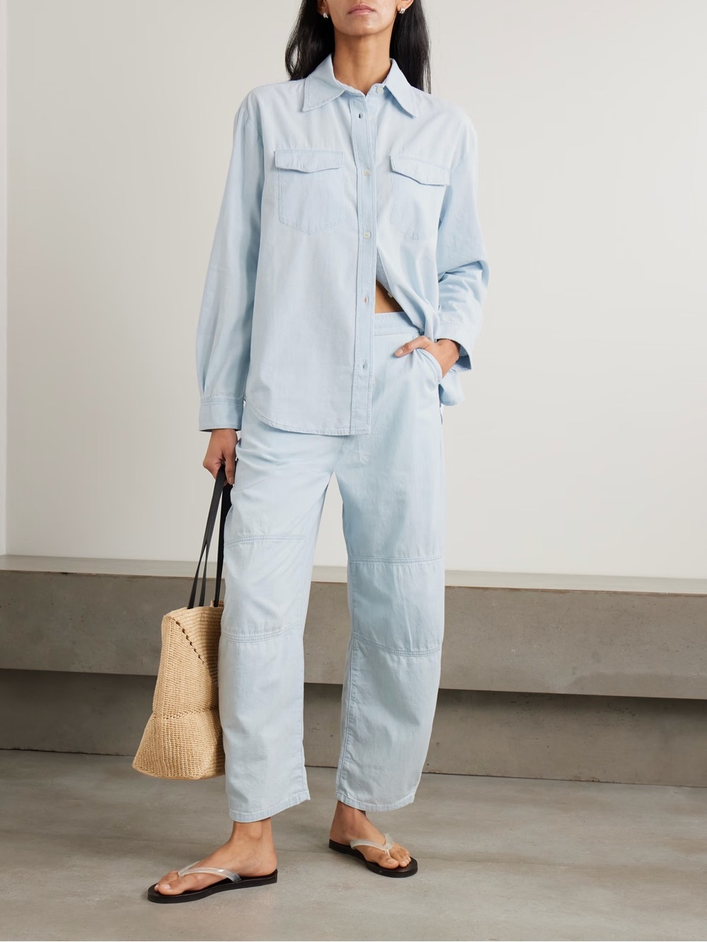 La Ligne_ Dorian Cotton Chambray Barrel Leg Pants, M, like new - Picture 2 of 9